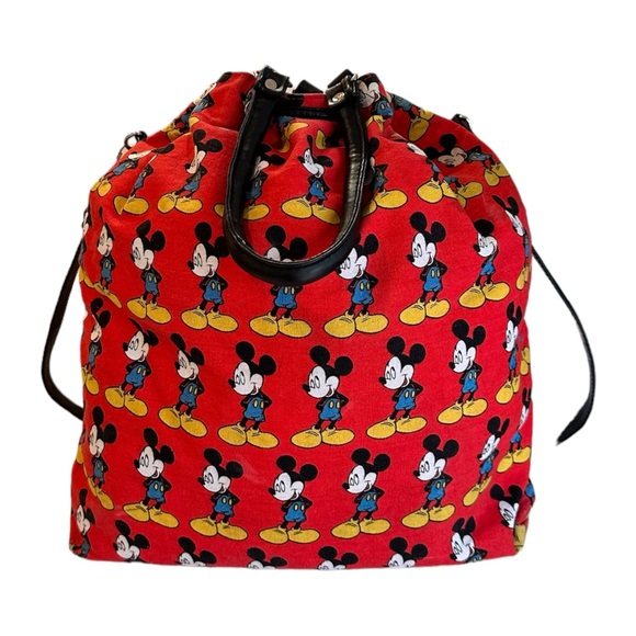 Vintage 90s Mickey Unlimited Disney Red Black Tote Drawstring Bag Purse - Picture 3 of 4